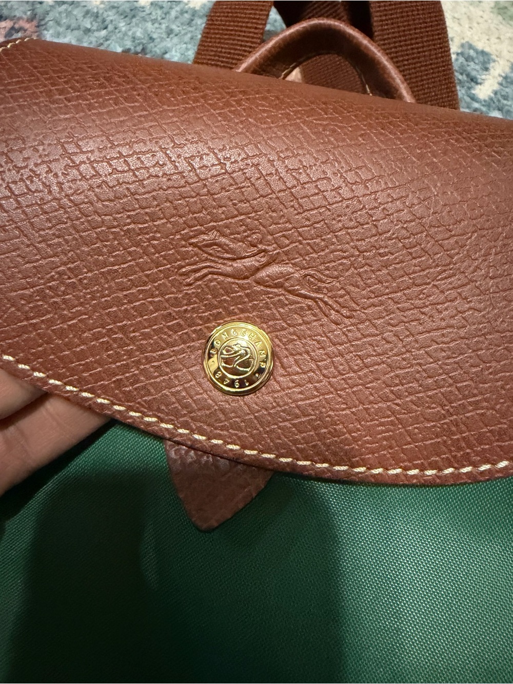 Longchamp Green Nylon Backpack with Brown Trim - Picture 4 of 11
